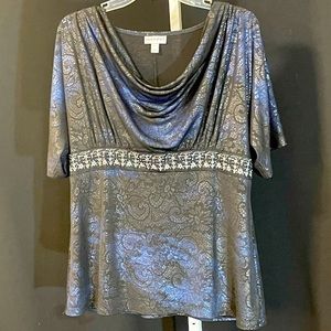 Large Fashion Bug Stretchy Blouse with high accent in front & Sexy Drape Style